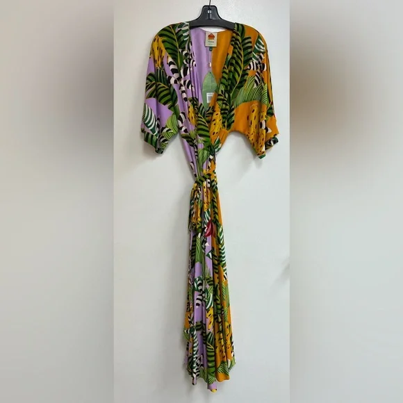 FARM Rio Mixed Striped Bananas Maxi Wrap Dress Multi - Picture 2 of 4